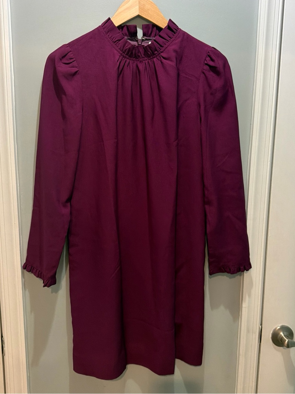 J. Crew Factory Deep Plum Ruffle-Trim Shift Dress